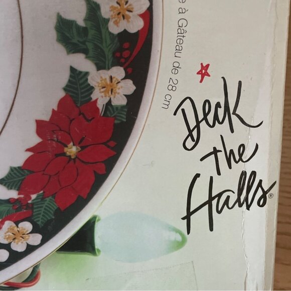 Tienshan Deck The Halls Cake Plate and Server Set Christmas Pattern 11 inch New - Picture 6 of 8